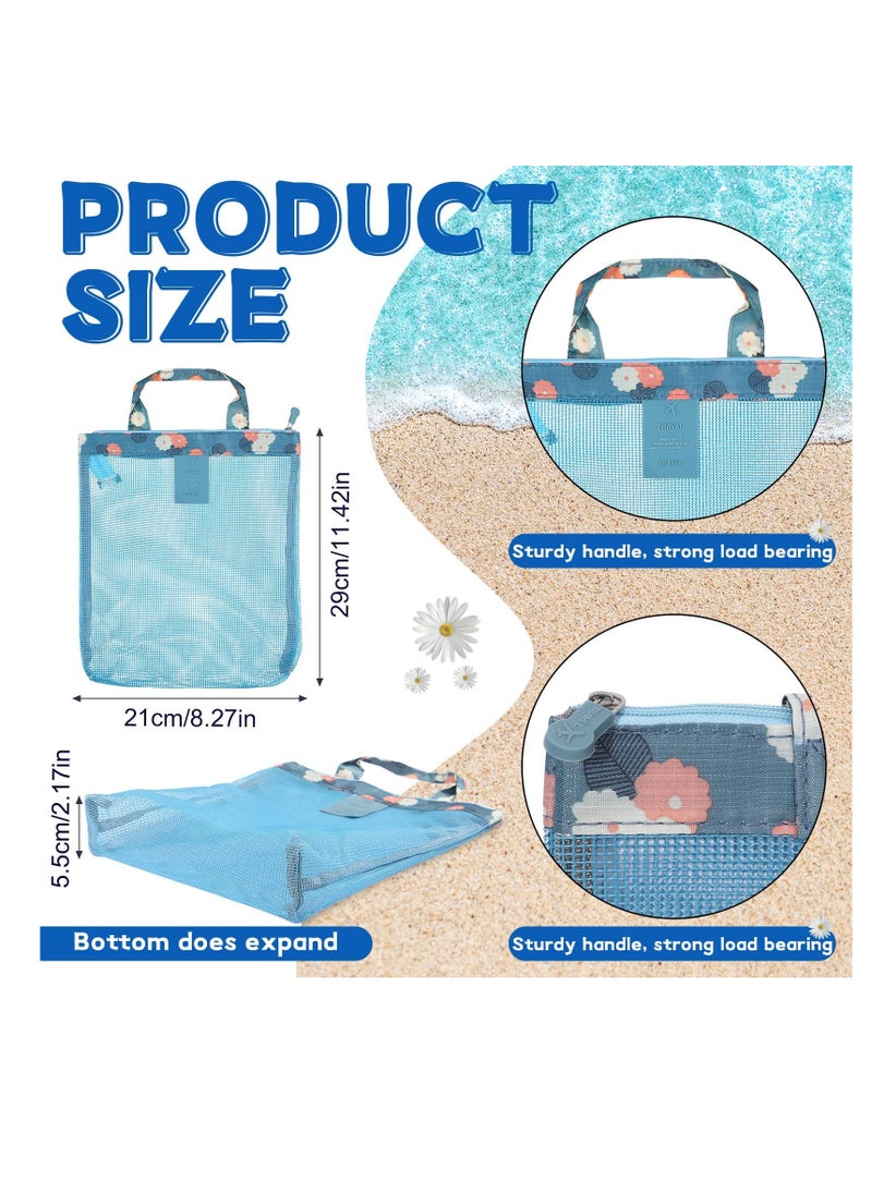 Excefore Mesh Beach Bag, Tote Backpack Toys, Classic Beach Bag with Zipper Pool Bag, Family Beach Tote, Children Toy Storage Bag, Foldable Mesh Tote Bags with Handles Travel Bag for Women Girls  - Image 5