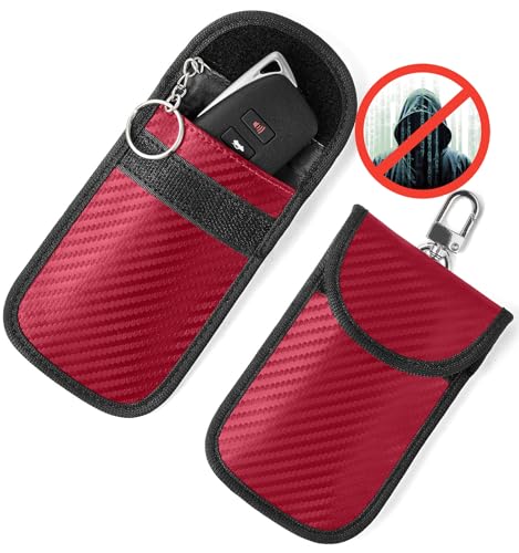 Vammcht Upgraded Faraday Bag for Key Fob 2 Pack Premium Faraday Key Fob Protector Car RFID Signal Blocking Car Security Protection AntiTheft Pouch AntiHacking Case Blocker Red - Image 1