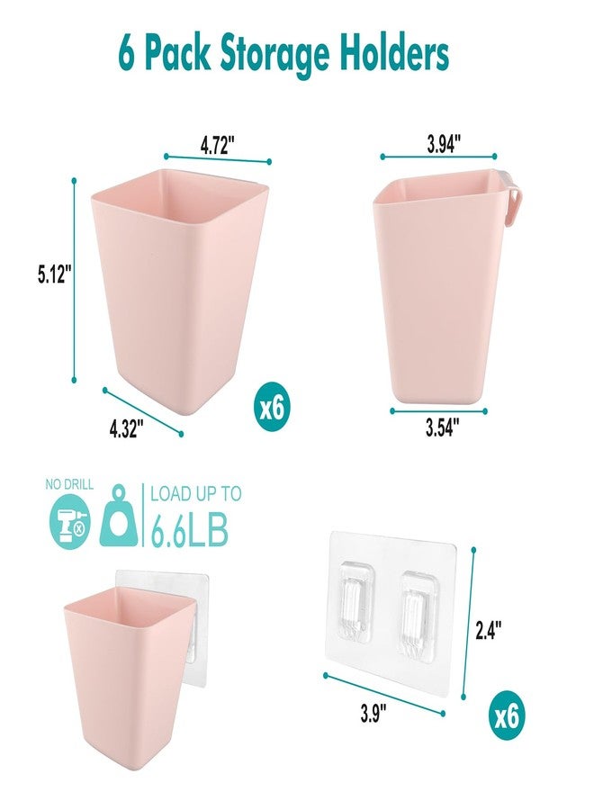 LIGHT DUST Wall Caddy Pen Holders, 6 Pack Pink Large Pencil Cups Organizer for Marker/Remote/Crayon/White Board Accessories, with Adhesive Stickers, Office Home Craft Class Kids Room Art Organization - Image 2