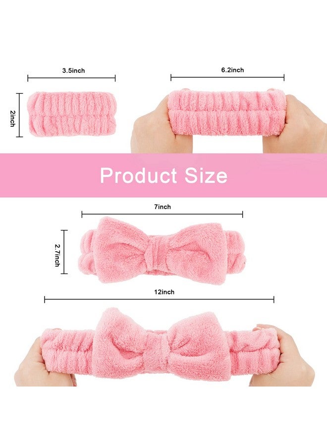 CIEHER 12 Pcs Makeup Headband For Women Wrist Washband Scrunchies Cuffs For Washing Face Soft Bow Hair Band Matching Wristbands Spa Headband Coral Fleece Bow Headbands For Girls - Image 4