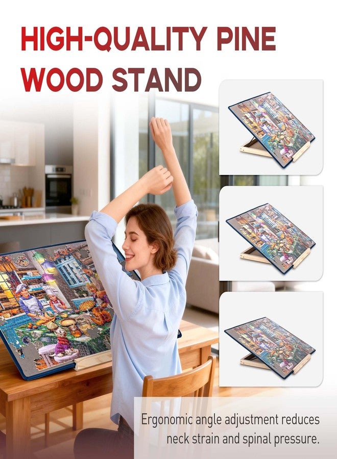 Tektalk Jigsaw Puzzle Board with 3 Angle Adjustable Bracket/Stand, Lightweight Portable Puzzle Mat with Dustproof Cover for Puzzle Storage Saver, Non-Slip Surface, Up to 1000 Pieces - Gray - Image 3
