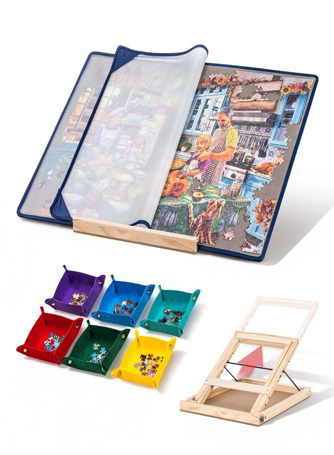 Tektalk Jigsaw Puzzle Board with 3 Angle Adjustable Bracket/Stand, Lightweight Portable Puzzle Mat with Dustproof Cover for Puzzle Storage Saver, Non-Slip Surface, Up to 1000 Pieces - Gray - Image 1