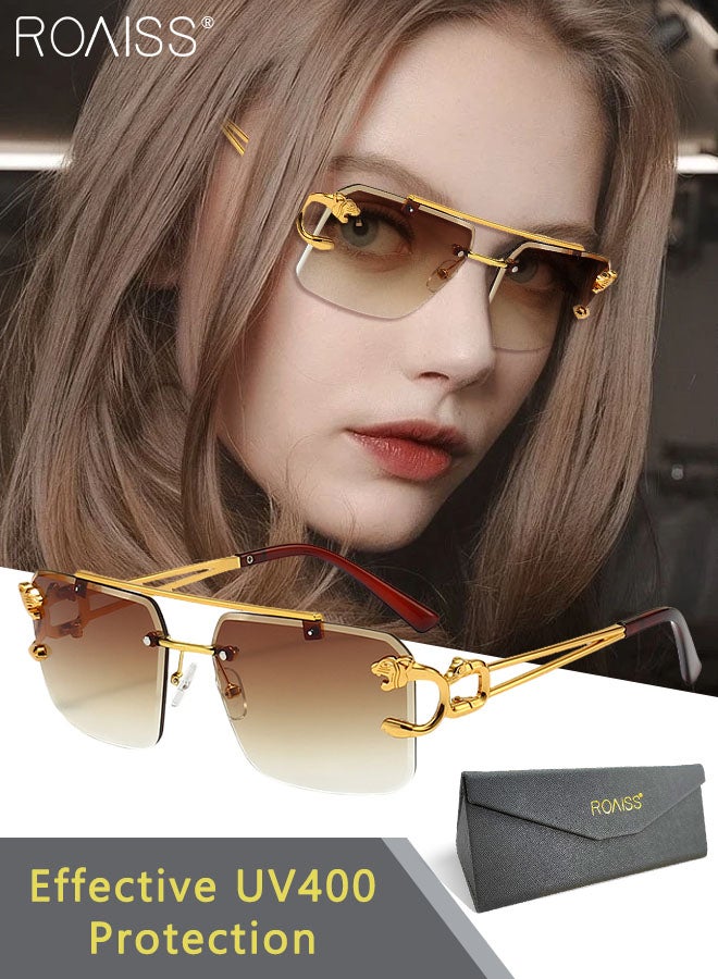 رويس نظارات شمسية مربعة ذات جسر مزدوج للرجال والنساء، نظارات شمسية للحماية من الأشعة فوق البنفسجية 400، نظارات شمسية ريترو لحفلات التسوق والسفر مع حافظة نظارات، 57 مم - Image 1