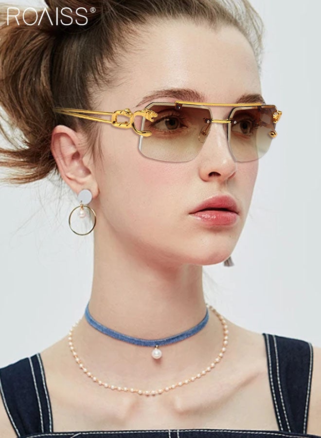 رويس نظارات شمسية مربعة ذات جسر مزدوج للرجال والنساء، نظارات شمسية للحماية من الأشعة فوق البنفسجية 400، نظارات شمسية ريترو لحفلات التسوق والسفر مع حافظة نظارات، 57 مم - Image 2
