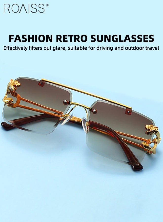 رويس نظارات شمسية مربعة ذات جسر مزدوج للرجال والنساء، نظارات شمسية للحماية من الأشعة فوق البنفسجية 400، نظارات شمسية ريترو لحفلات التسوق والسفر مع حافظة نظارات، 57 مم - Image 5