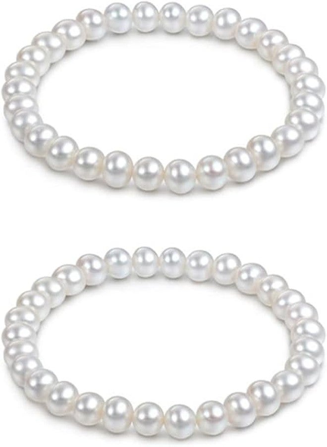 NEOBABY Faux Pearl Off-White Bracelet Set for Women - Elegant Pearl Bead Bracelets, Stylish and Versatile Fashion Accessory for Women and Girls (2 Pcs) - Image 1