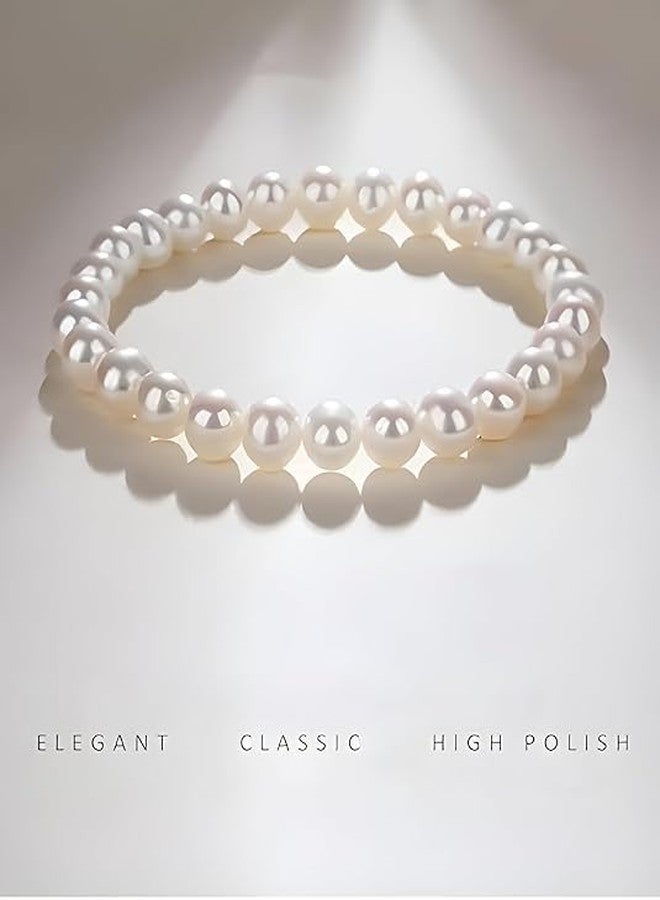 NEOBABY Faux Pearl Off-White Bracelet Set for Women - Elegant Pearl Bead Bracelets, Stylish and Versatile Fashion Accessory for Women and Girls (2 Pcs) - Image 4