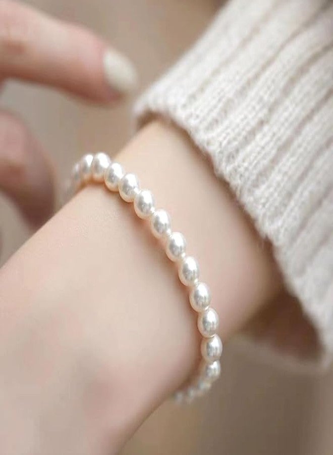 NEOBABY Faux Pearl Off-White Bracelet Set for Women - Elegant Pearl Bead Bracelets, Stylish and Versatile Fashion Accessory for Women and Girls (2 Pcs) - Image 3