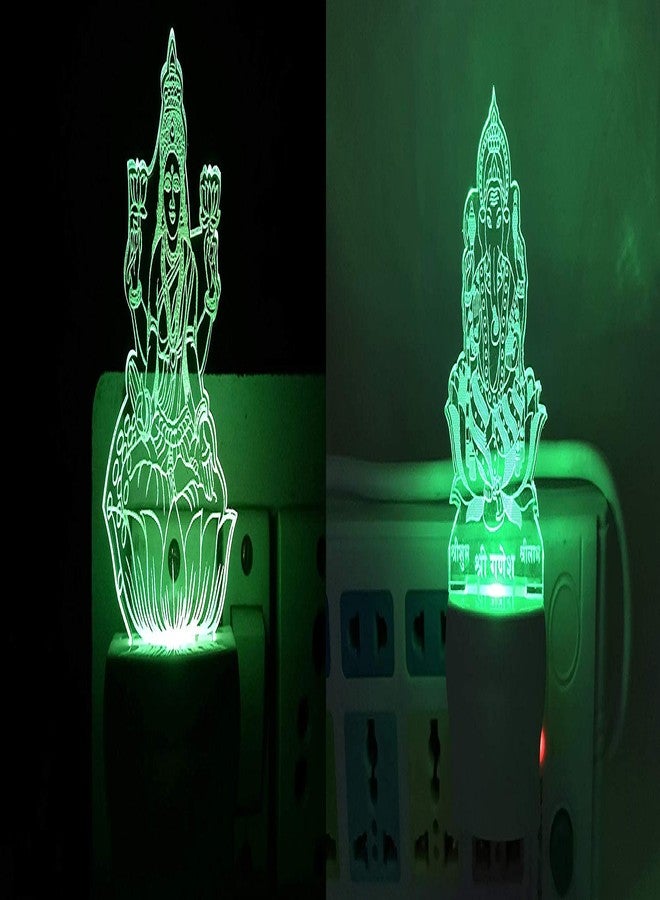 UKANI ® 3D Ganesh Ji with God Laxmi Mata 7 Color Changing Acrylic Night Lamp (Multicolour, 3 Inch) - Image 1