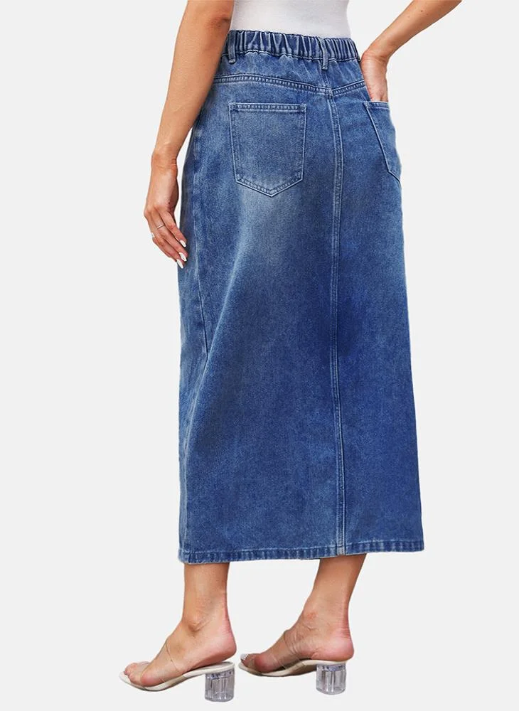يونيكي Blue Mid Rise Plain Midi Skirt