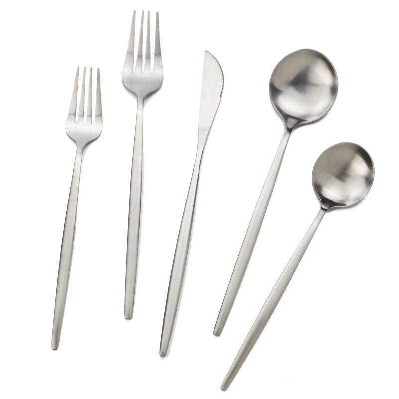 Silverware Set JASHII 40 Pieces Flatware Set 304 Stainless Steel Flat Cutlery Set for 8 Matte Kitchen Forks Knife Spoons Set Satin Finish Tableware Set for Home and Restaurant Dishwasher Safe