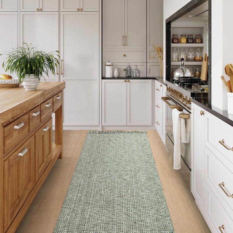 Collive Long Hallway Runner Rug 2.6 '× 8' Runner Runner Indoor Prud Brud Olive Green/Cream مضفر المطبخ منسوج السجاد السجاد في الأرض الأمامي البارز لغرفة النوم المدخل - Image 2