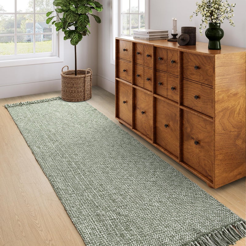 Collive Long Hallway Runner Rug 2.6 '× 8' Runner Runner Indoor Prud Brud Olive Green/Cream مضفر المطبخ منسوج السجاد السجاد في الأرض الأمامي البارز لغرفة النوم المدخل - Image 1
