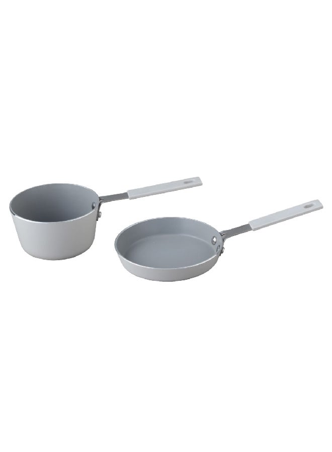 2-Piece Durable Non-Stick Aluminium Mini Cookware Set Grey 10 x 10 x 10 cm 2019M-05-G
