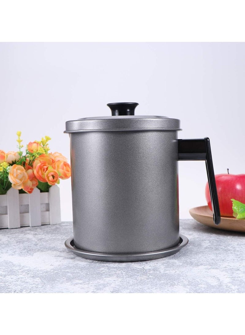 DubaiGallery Container with Strainer- 1.7L Oil Storage Grease Keeper Black Iron Can for Used Cooking Oil, Fat, Frying Oil - Image 1