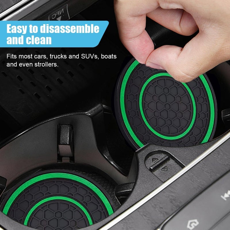 smilfuy 2PCS Car Cup Holder Coasters, 2.75 Inch Auto Non-Slip Anti Dust Cup Mats, Console Cup Holder Insert Coaster Auto Insulated Mats, Universal Interior Accessories for Most Cars (Green) - Image 4