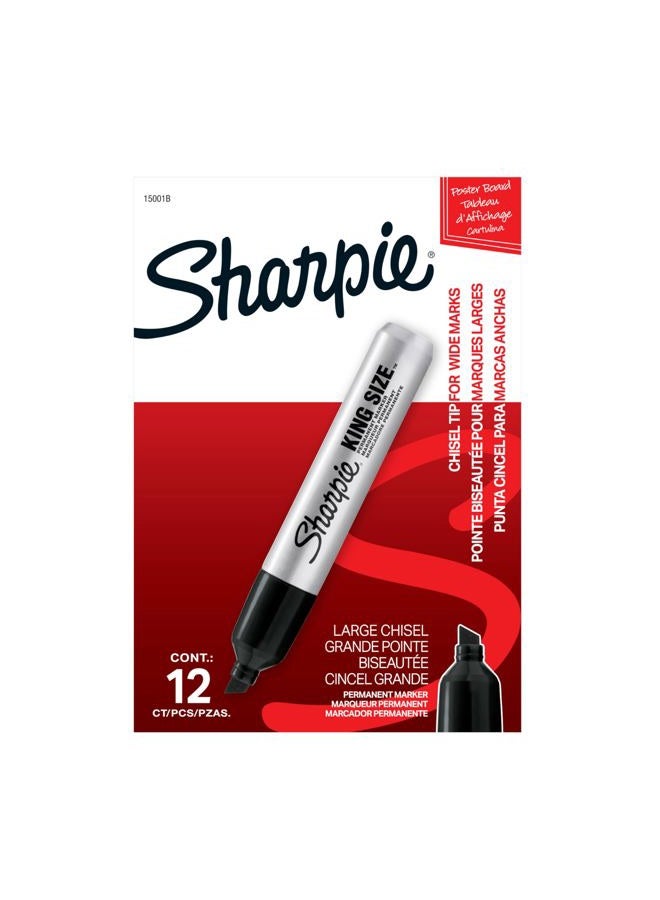 Sharpie King Size Permanent Markers | Large Chisel Tip, Great for Poster Boards, Black, Pack of 12 - Image 1