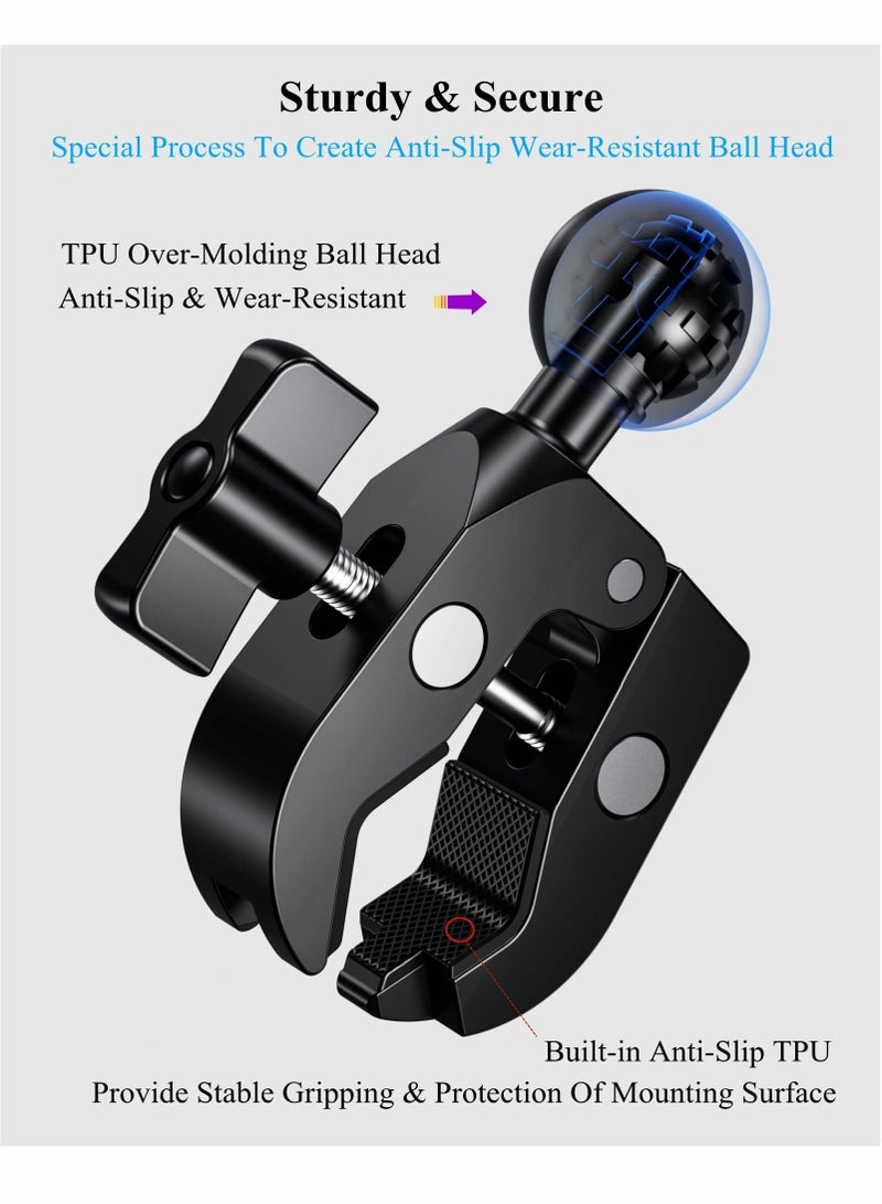 Excefore 1inch Ball Handlebar Clamp Mount Base for Rails 0.5inch to 2inch in Diameter, Aluminum Alloy Mount Clamp Compatible with RAM Mounts B Size - Image 3