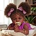 JIZHI Reborn Baby Dolls Black 22 Inch Lifelike Soft Body RealisticNewborn Baby Dolls Taupe Eyes Caramel Skin Tone Pink Striped Skirt Real Life and Toy Accessories Gift for Kids Age 3 - Image 2