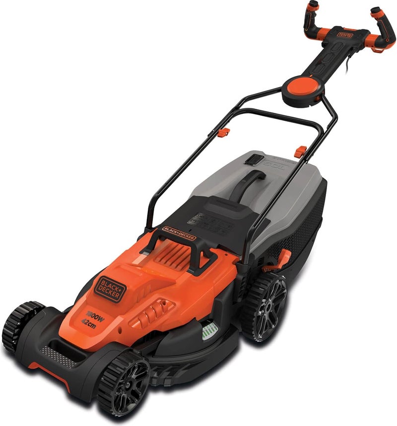 بلاك اند ديكر جزازة العشب BLACK+DECKER 1800W 42 سم Easy Steer للحديقة والحديقة، برتقالي/أسود - BEMW481ES-GB، ضمان سنتين - Image 1