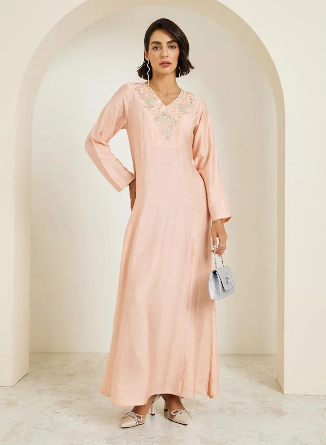 Amirah Women Pink Embellished A-Line Jalabiya