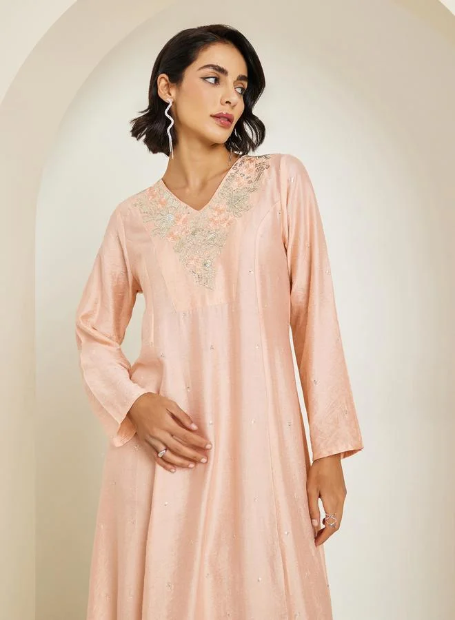 Amirah Women Pink Embellished A-Line Jalabiya