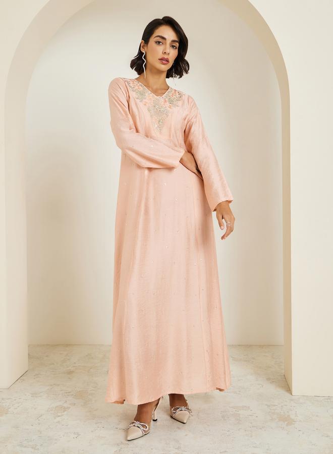 Amirah Women Pink Embellished A-Line Jalabiya - Image 3