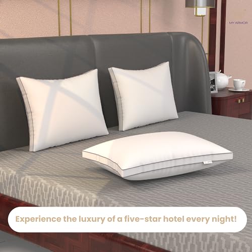 MY ARMOR Gusseted Hotel Pillow for Sleeping, Down Alternative Hypoallergenic Bed Pillow Suitable for Side and Back Sleepers, Soft and Supportive, White, Pack of 1 - Image 4