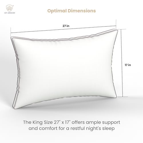 MY ARMOR Gusseted Hotel Pillow for Sleeping, Down Alternative Hypoallergenic Bed Pillow Suitable for Side and Back Sleepers, Soft and Supportive, White, Pack of 1 - Image 5