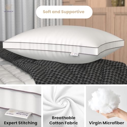 MY ARMOR Gusseted Hotel Pillow for Sleeping, Down Alternative Hypoallergenic Bed Pillow Suitable for Side and Back Sleepers, Soft and Supportive, White, Pack of 1 - Image 3