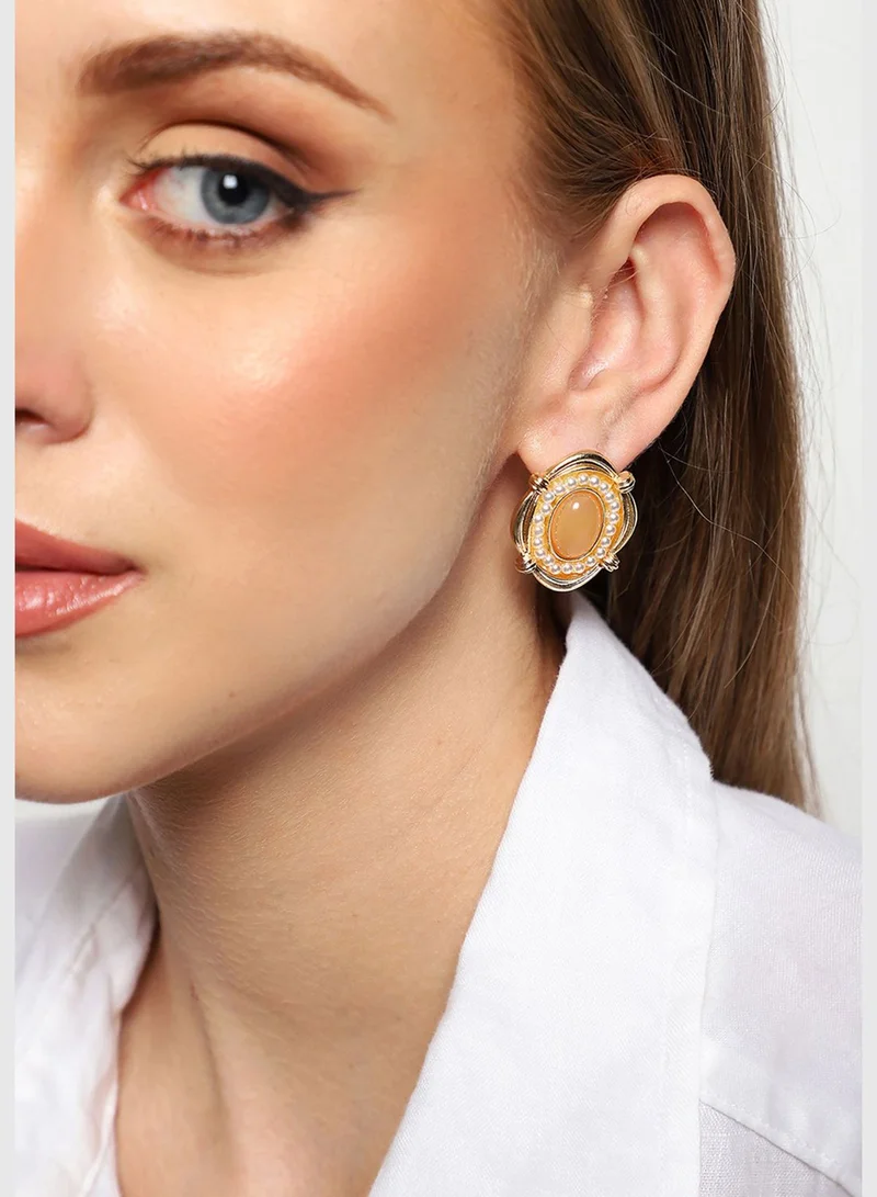 SOHI Gold Plated Party Designer Stone Stud For Women