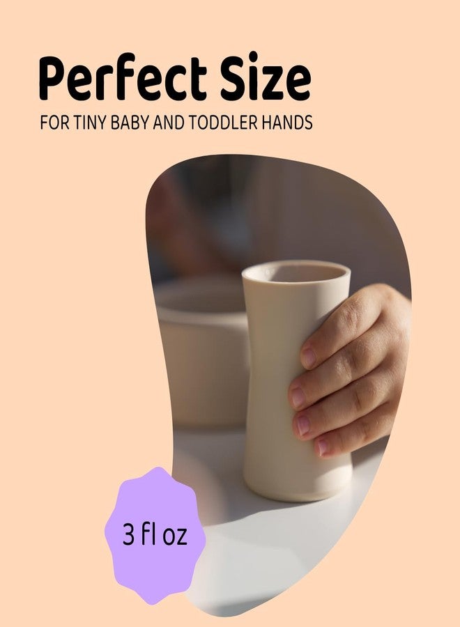APLAINR Grip Cup, Silicone Open Training Cup for Baby and Toddler, 3 fl oz, Easy Grip, Non-Slip, Heavy Base, Microwave & Dishwasher Safe, No BPA, Pack of 2, Oat Cream - Image 4