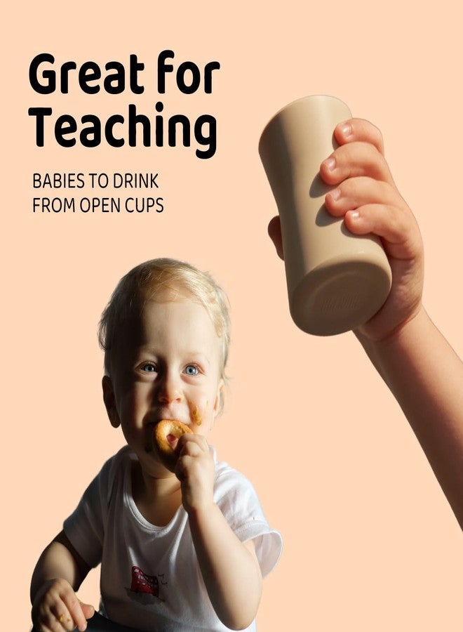 APLAINR Grip Cup, Silicone Open Training Cup for Baby and Toddler, 3 fl oz, Easy Grip, Non-Slip, Heavy Base, Microwave & Dishwasher Safe, No BPA, Pack of 2, Oat Cream - Image 2