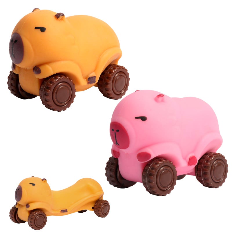 Aruytps 2Pack Squishy Capybara Car Toys Brown and Pink Super Fun Animal Squeeze Stretchable Fidget Cars Vehicle Stress Relief Sensory Fidget Toys Car Stress Balls Party Favors for Kids Adults - Image 3