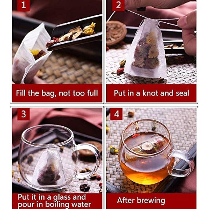 MAKINGTEC 100 Pcs Disposable Tea Bags For Loose Leaf Tea Biodegradable Tea Filter Bags With Drawstring Corn Fiber Empty Tea Bags For Loose Leaf Tea 6X8Cm - Image 5