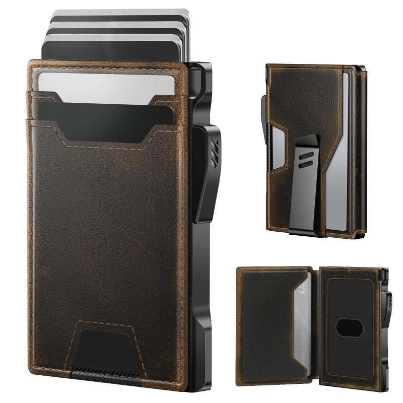 typecase Wallet for Men: Rfid-blocking with Money Clip Slim Leather Bifold ID Window Smart Pop Up Card Case Front Pocket Wallet with Gift Box (Burnished Black) - Image 1