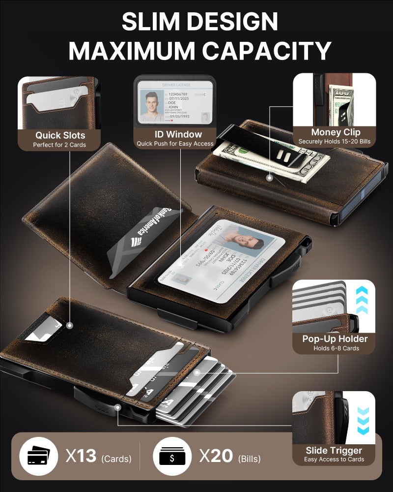 typecase Wallet for Men: Rfid-blocking with Money Clip Slim Leather Bifold ID Window Smart Pop Up Card Case Front Pocket Wallet with Gift Box (Burnished Black) - Image 2