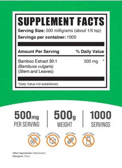 BULKSUPPLEMENTS.COM .com Bamboo Extract Powder - Silica Supplements, Bamboo Powder - Bamboo Supplement, Herbal & Gluten Free, 500mg per Serving, 500g (1.1 lbs) (Pack of 1)  - Image 2