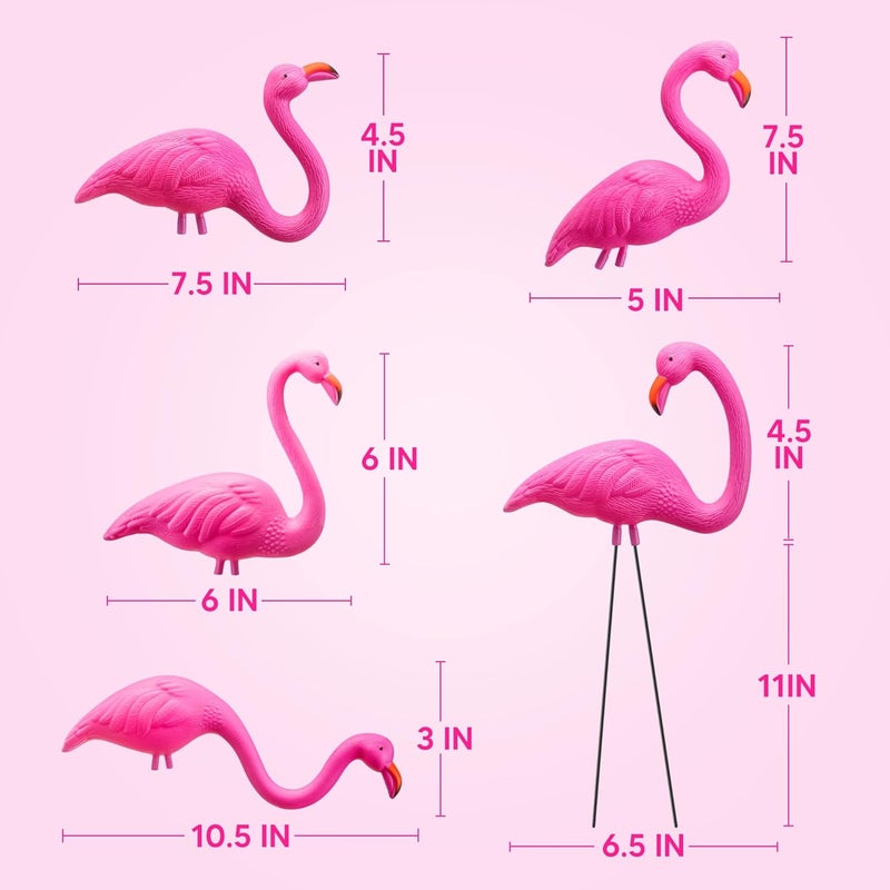 JOYIN 10 Pack Small Yard Flamingos Ornament Stakes, Mini Pink Flamingo Yard Decorations, Mini Lawn Plastic Flamingo Statue with Rubber Coating Metal Legs for Outdoor, Garden, Luau Party Gift (3-10IN) - Image 5