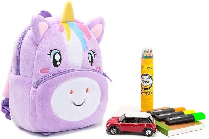 Frantic Kids Soft Cartoon Travelling School Bag Soft Plush 2 Compartment Backpacks Boys Girls Baby for 2 to 5 Years Baby/Boys/Girls Nursery, Preschool, Picnic(1_Purple_Mini_2023_A) - Image 5