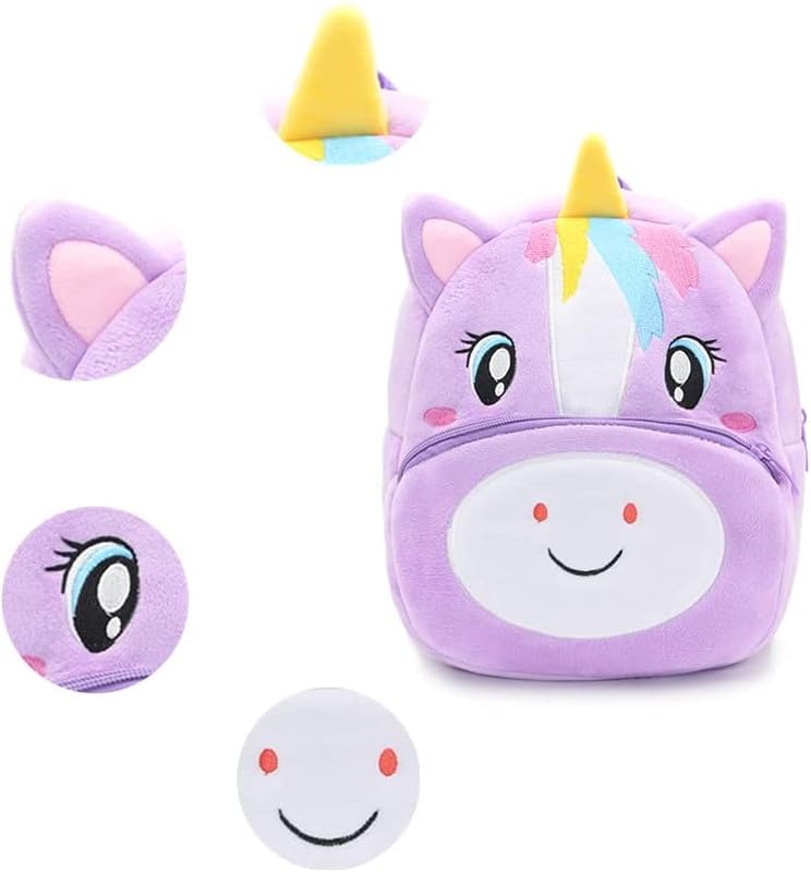 Frantic Kids Soft Cartoon Travelling School Bag Soft Plush 2 Compartment Backpacks Boys Girls Baby for 2 to 5 Years Baby/Boys/Girls Nursery, Preschool, Picnic(1_Purple_Mini_2023_A) - Image 4