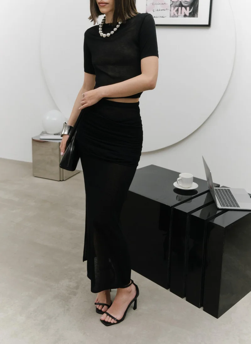 Lichi Jersey midi skirt with draped hips