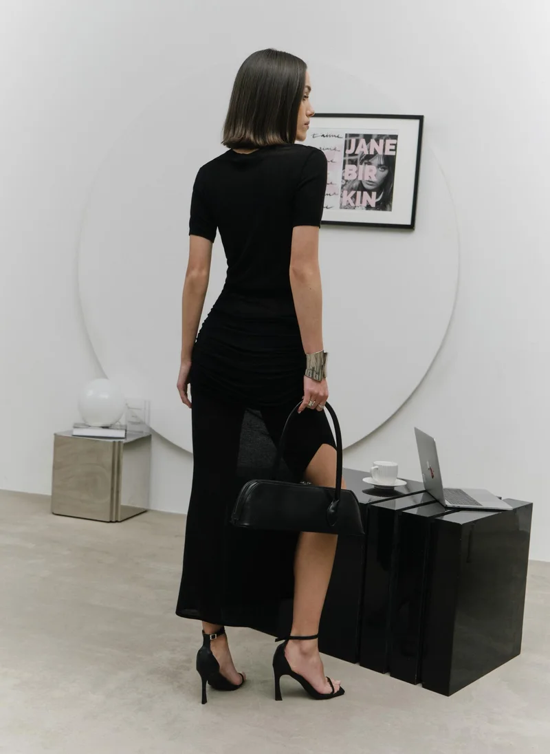 Lichi Jersey midi skirt with draped hips