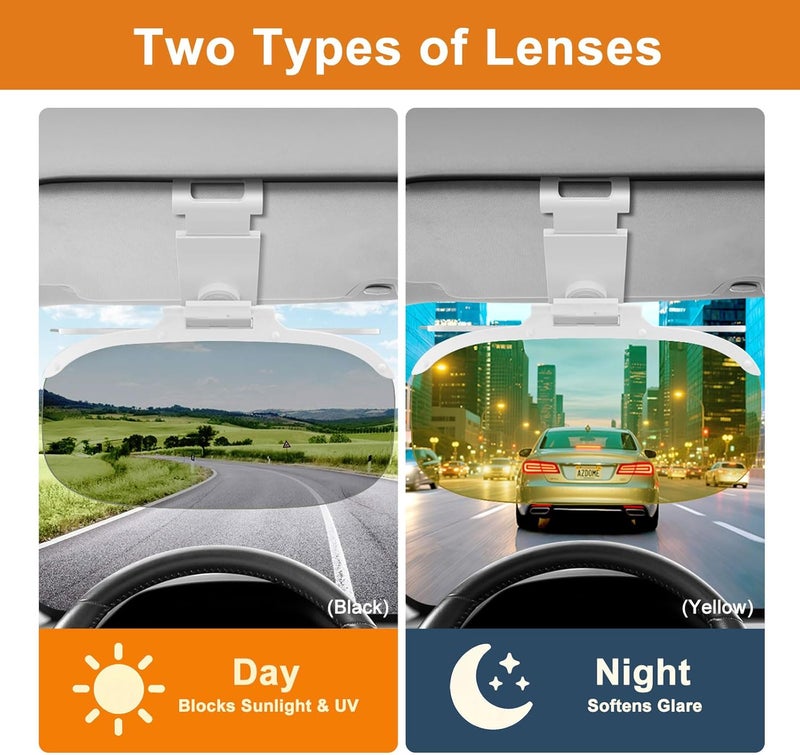 Linkstyle Car Sun Visor 2 in 1 for Day and Night, Car Sun Visor Extension with Adjustment Button, Anti-Glare UV Protection, Clip-On for Cars, Trucks and SUVs, Yellow & Black - Image 2