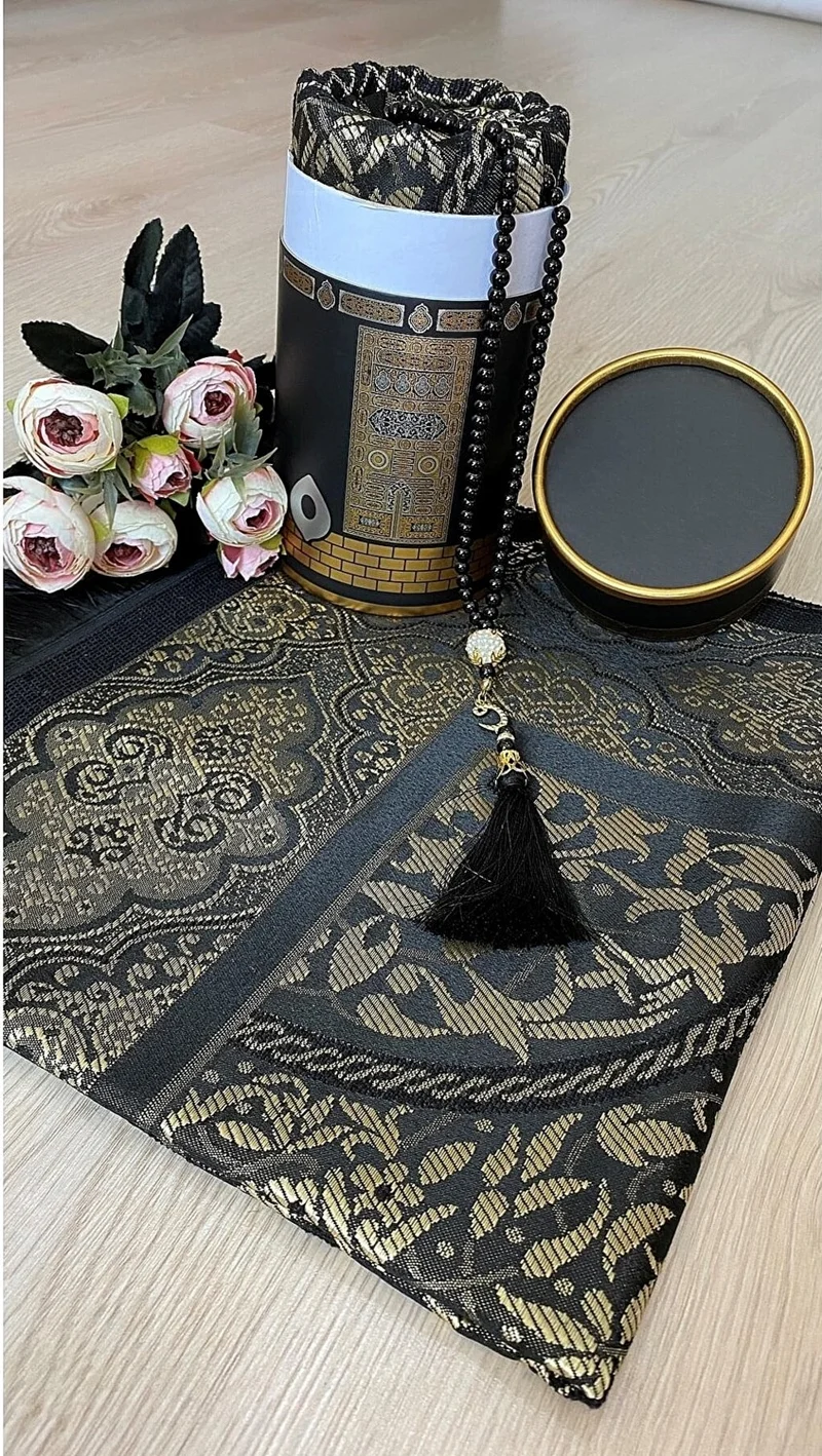 ديلكس Gift Dowry Bundle Taffeta Fringed Kaaba Box Prayer Rug Set