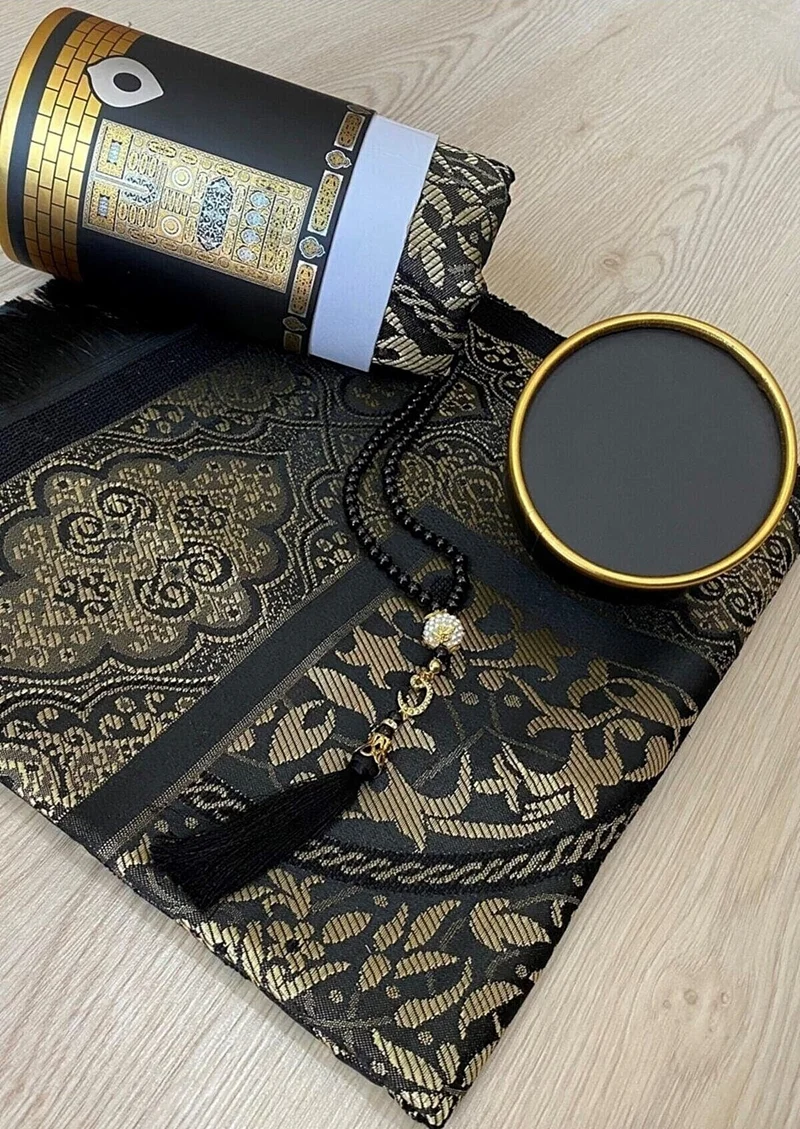 ديلكس Gift Dowry Bundle Taffeta Fringed Kaaba Box Prayer Rug Set