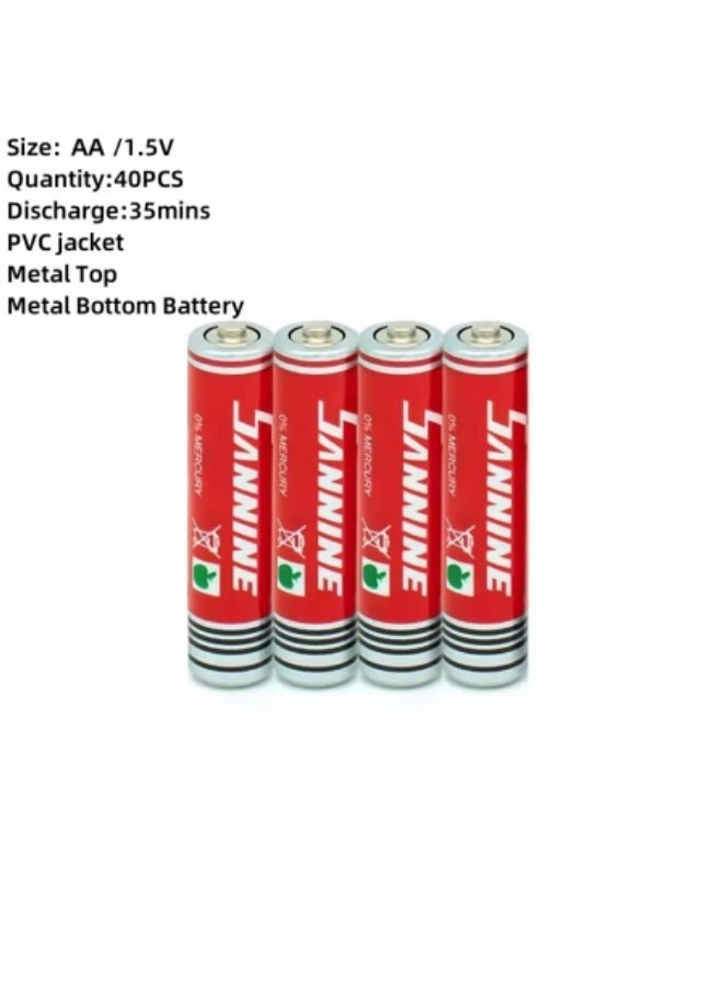 Sannine - 40-pack R6 AA Size UM3 Carbon Zinc Dry Battery For Children Toys Remote Control R6 Size AA Um-3 - Image 1