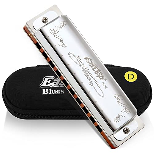 East top Diatonic Harmonica Key of D 10 Holes 20 Tones 008K Blues Diatonic Mouth Organ Harmonica with Silver Cover, Standard Harmonicas For Adults, Professionals and Students - Image 1