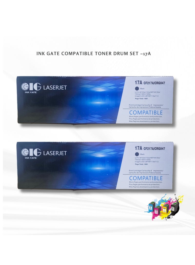 IG Compatible Toner Combo – 2x CF217A / CRG047D Black Toners – For HP & Canon Printers – 1600 Pages Each - Image 1