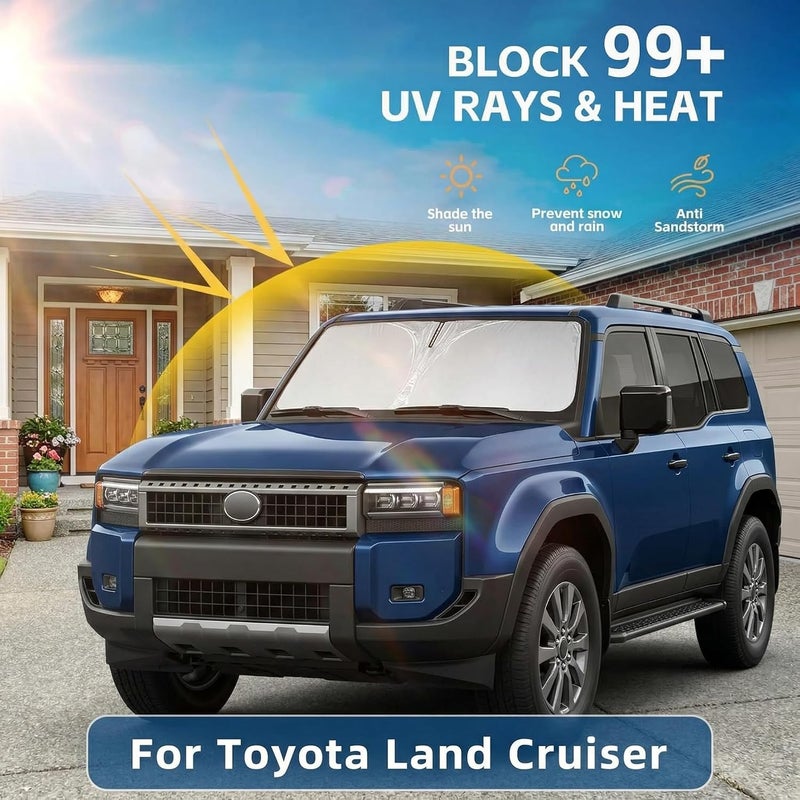 AuyNeas Windshield Sun Shade for Toyota Land Cruiser 2024 2025 2026 Sunshade Front Window Shade Custom Fit Land Cruiser Accessories Sun Visor Foldable Shade Blocks UV Rays Accessories - Image 2